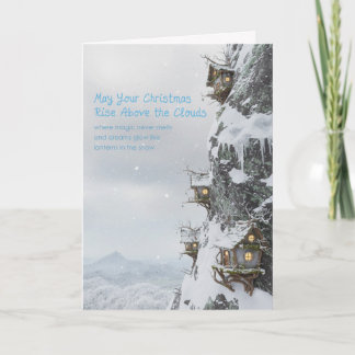 Cartes Pour Fêtes Annuelles Maisons de fées sur la falaise pliées