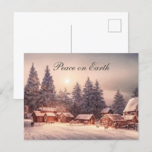 Cartes Pour Fêtes Annuelles Maisons de forêt d'hiver, Paix sur Terre