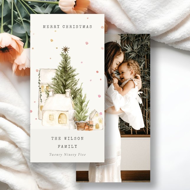 Cartes Pour Fêtes Annuelles Maisons de Neige Blanche Photo voeux Noël (Créateur téléchargé)
