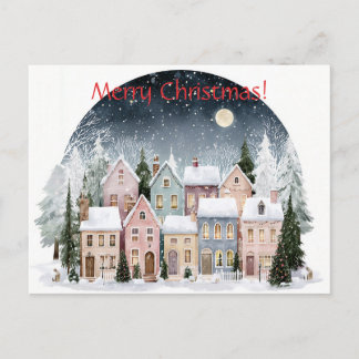Cartes Pour Fêtes Annuelles Maisons scandinaves par une nuit hivernale, Joyeux