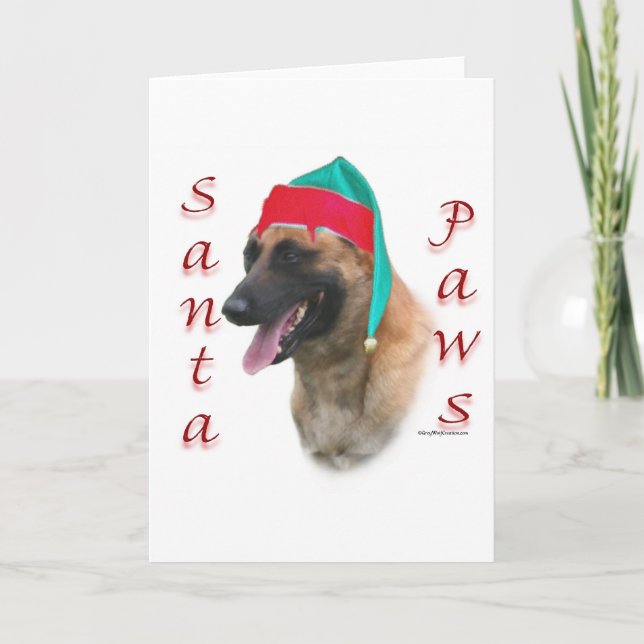 Cartes Pour Fêtes Annuelles Malinois belge Père Noël Paws ; Père Noël Malinois (Devant)