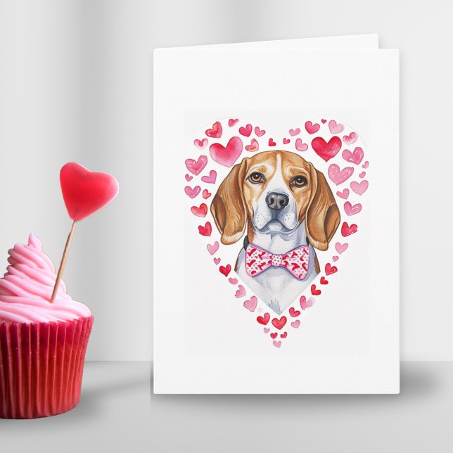 Cartes Pour Fêtes Annuelles Maman Beagle Saint-Valentin Amour de Chien Cœur Ro (Beagle heart Valentines day watercolor folded card for cute dog mom parent or couple in love gift )