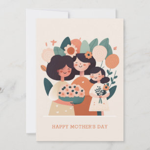 Cartes Pour Fêtes Annuelles Maman et filles fleurs de dessin animé mignonnes. 