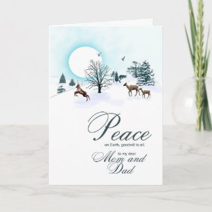 Cartes Pour Fêtes Annuelles Maman et papa, scène de Noël avec rennes