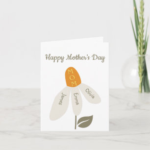 Cartes Pour Fêtes Annuelles Maman Fleur Rétro, Noms des enfants, mère, Pétales
