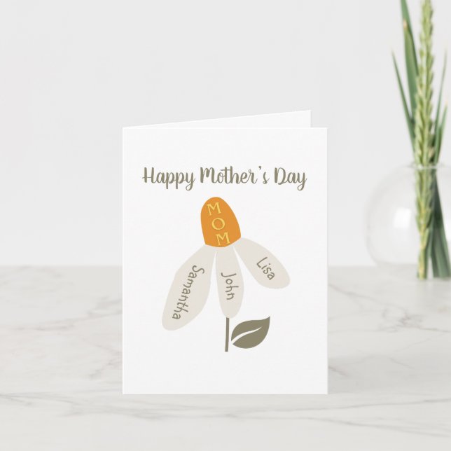 Cartes Pour Fêtes Annuelles Maman Fleur Rétro, Noms des enfants, mère, Pétales (Devant)