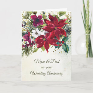Cartes Pour Fêtes Annuelles Maman & Papa, Anniversaire Mariage, Poinsettia