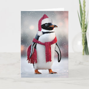 Cartes Pour Fêtes Annuelles Manchot de Noël avec bonnet de Père Noël