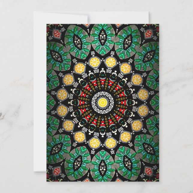 Cartes Pour Fêtes Annuelles Mandala, l'ornat de la florale verte (Devant)