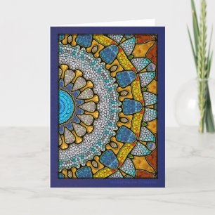Cartes Pour Fêtes Annuelles Mandala numérique jaune et bleu