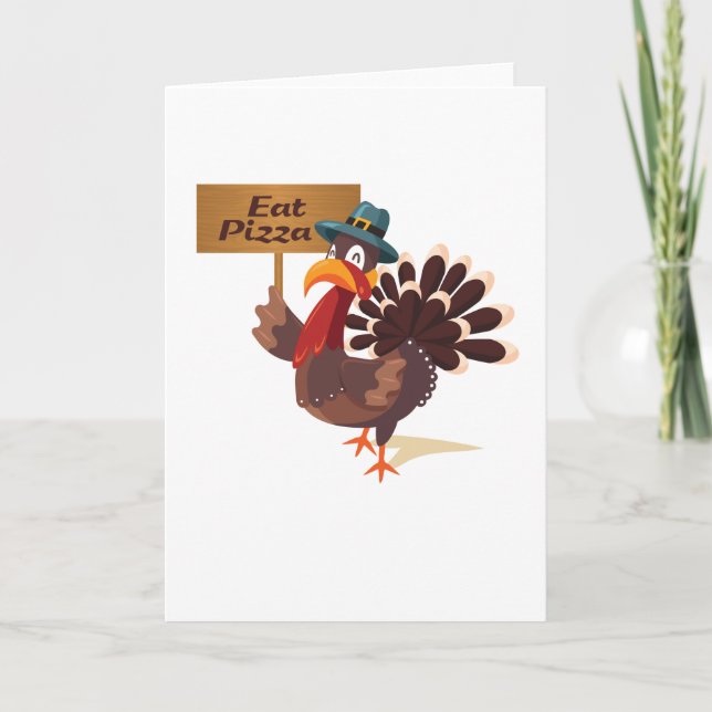 Cartes Pour Fêtes Annuelles Manger Pizza Turquie Drôle Thanksgiving (Devant)