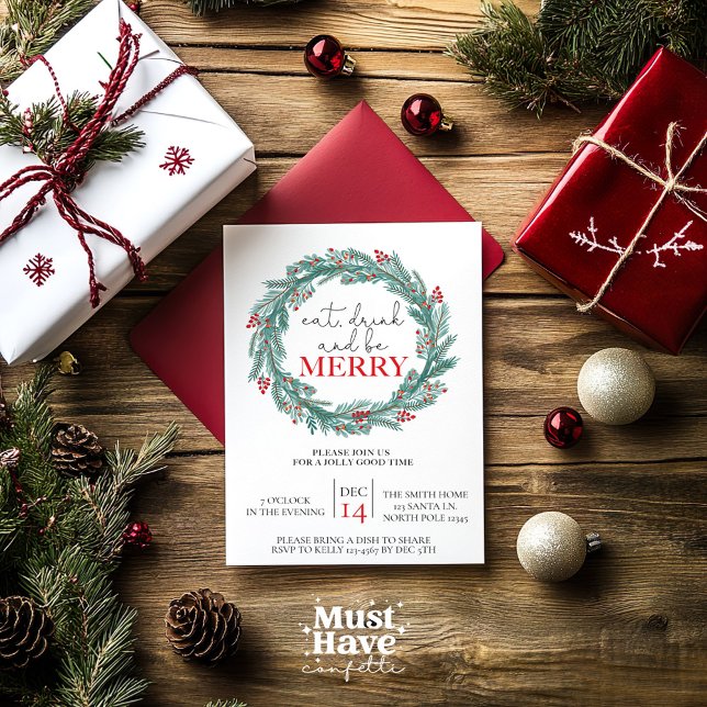 Cartes Pour Fêtes Annuelles Mangez, buvez et soyez joyeux Noël fête Potluck (Créateur téléchargé)