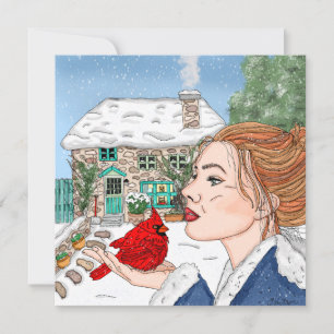 Cartes Pour Fêtes Annuelles Manteau anglais tiré à la main et cardinal