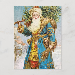 Cartes Pour Fêtes Annuelles Manteau bleu vintage Santa Claus avec arbre de Noë