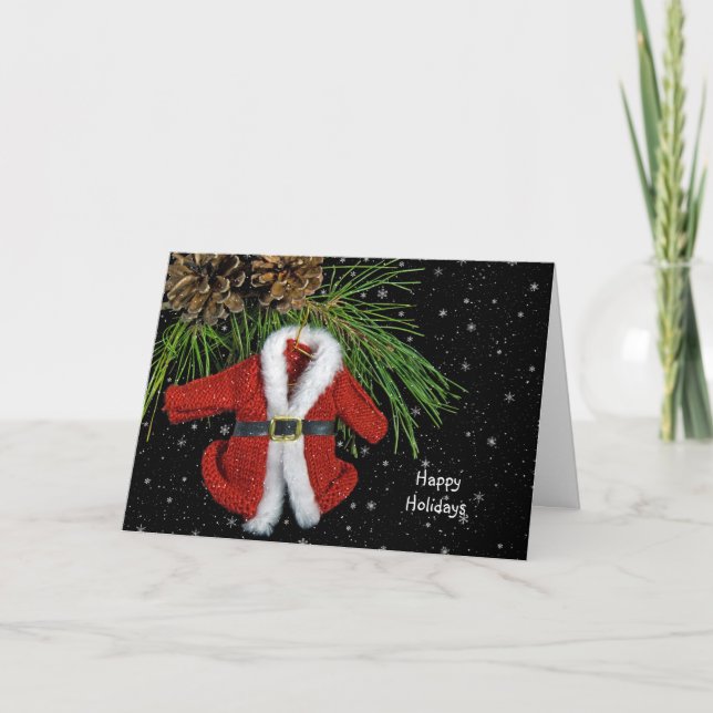 Cartes Pour Fêtes Annuelles Manteau de Père Noël sur du pin (Devant)