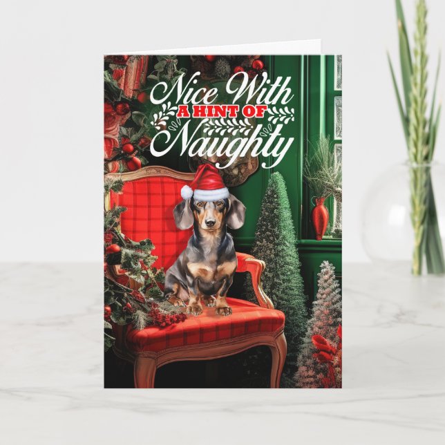 Cartes Pour Fêtes Annuelles Manteau lisse Dachshund Noël Chien Naughty Nice (Devant)