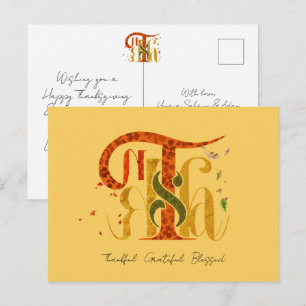 Cartes Pour Fêtes Annuelles Manuscrit Élégant Merci Feuillage D'automne