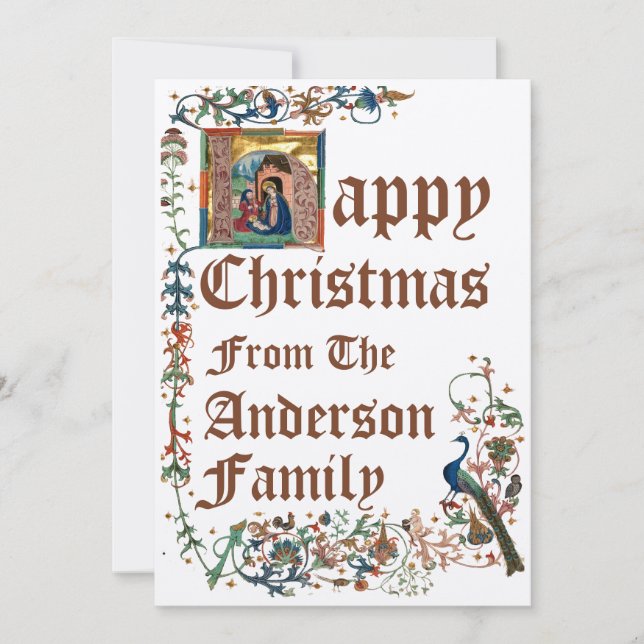 Cartes Pour Fêtes Annuelles Manuscrit lumineux médiéval Nativité de Noël (Devant)