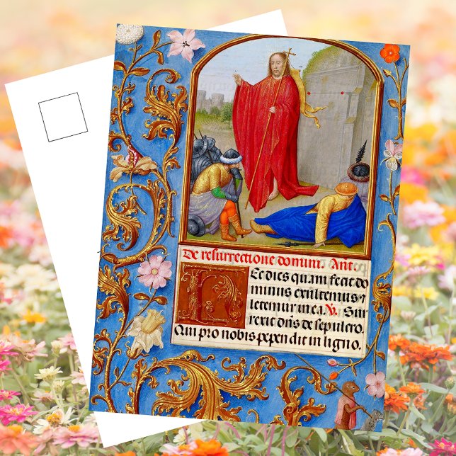 Cartes Pour Fêtes Annuelles Manuscrit médiéval chrétien Résurrection Pâques (Easter Religious Christian Catholic Floral Medieval Manuscript Jesus Resurrection Holiday Postcard)