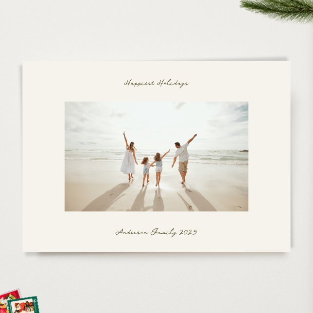 Cartes Pour Fêtes Annuelles manuscrit noël moss encre verte beige photo (Créateur téléchargé)