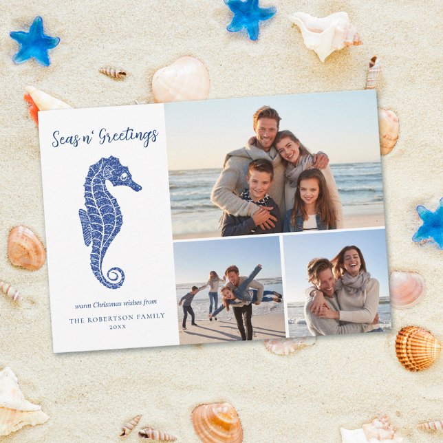 Cartes Pour Fêtes Annuelles Marais de Noël côtier Marine Bleu 3 Photo (Créateur téléchargé)