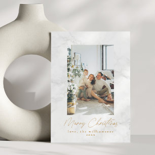 Cartes Pour Fêtes Annuelles Marbre blanc gris moderne Deux photos Noël