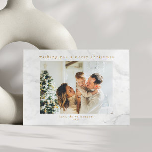 Cartes Pour Fêtes Annuelles Marbre Gris Blanc Deux Photos Noël Horizontal