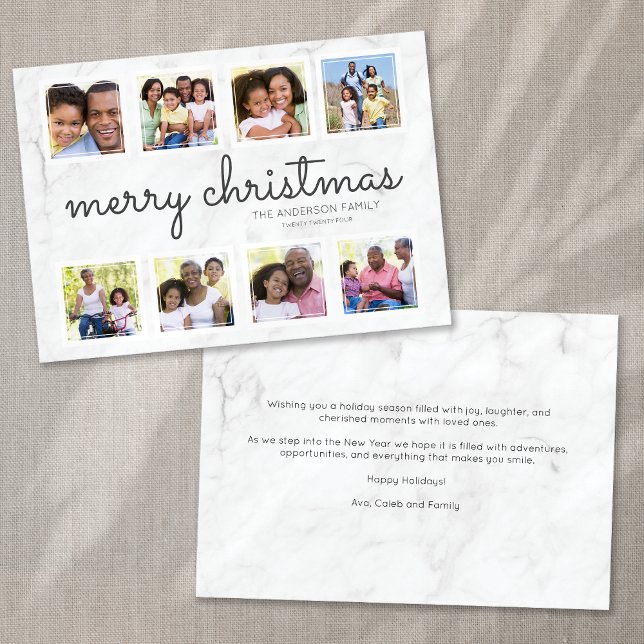 Cartes Pour Fêtes Annuelles Marbre Script Photo Collage Noël (Créateur téléchargé)
