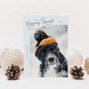 Cartes Pour Fêtes Annuelles Marche à travers l'hiver photo chien bleu Noël