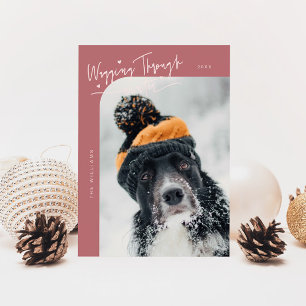 Cartes Pour Fêtes Annuelles Marche à travers l'hiver photo chien rose Noël