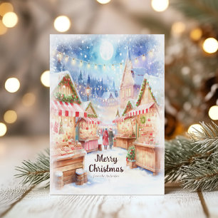 Cartes Pour Fêtes Annuelles Marché de Noël de Nuit Magique d'Hiver