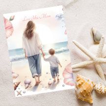Marche de plage mignonne avec maman Aquarelle Fête
