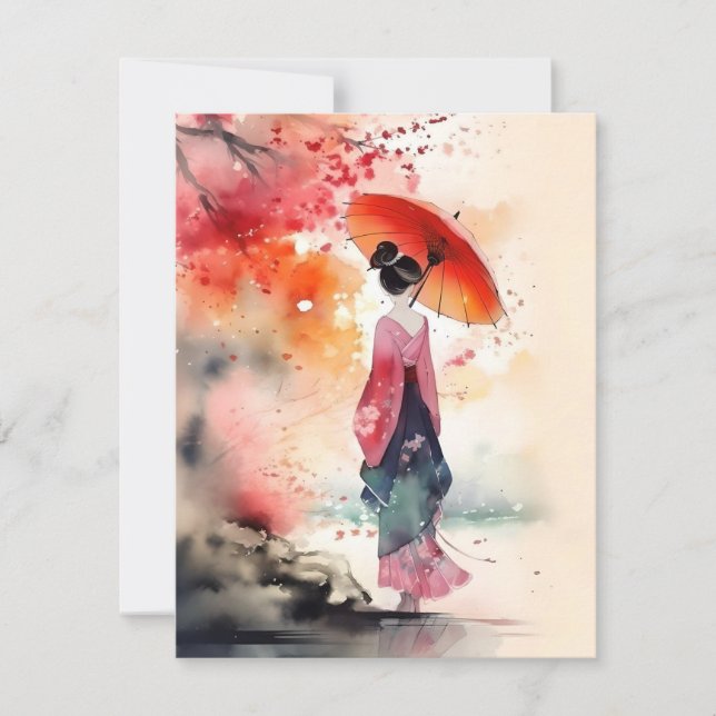 Cartes Pour Fêtes Annuelles Marche Japonaise Dans Les Aquarelles (Devant)