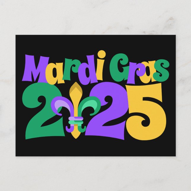 Cartes Pour Fêtes Annuelles Mardi Gras 2025 fleur-de-lis (Devant)