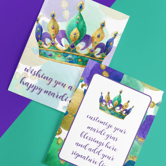 Cartes Pour Fêtes Annuelles Mardi Gras Crown with Beads Greetings