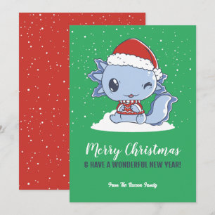 Cartes Pour Fêtes Annuelles Mare Axolotl Santa Hat Neige hiver Joyeux Noël