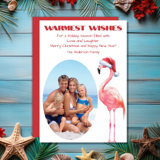 Cartes Pour Fêtes Annuelles Mare Père Noël Flamant rose Plage tropicale Photo 