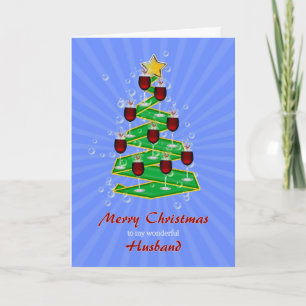 Cartes Pour Fêtes Annuelles Mari, arbre de Noël avec vin