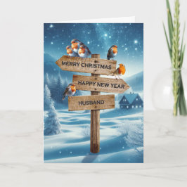 Cartes Pour Fêtes Annuelles Mari Robins de Noël sur un panneau