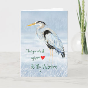 Cartes Pour Fêtes Annuelles Mari Valentine Aime mon coeur Grand Héron Bleu