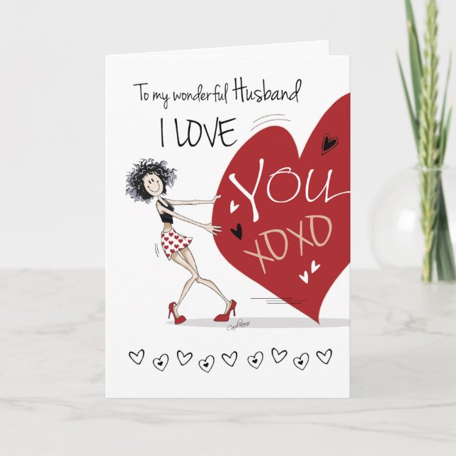 Cartes Pour Fêtes Annuelles Mari Valentine, fille excentrique tirant un immens (Devant)