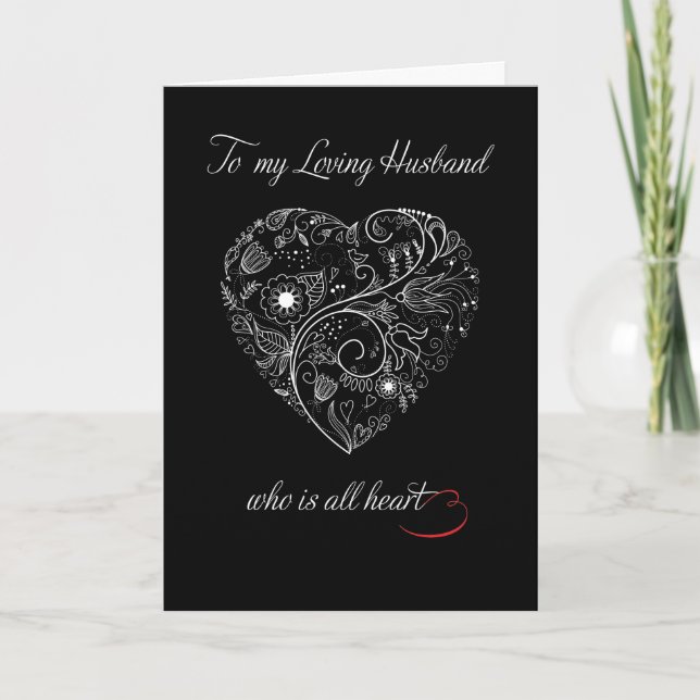 Cartes Pour Fêtes Annuelles Mari Valentine's Day Coeur blanc sur Noir (Devant)