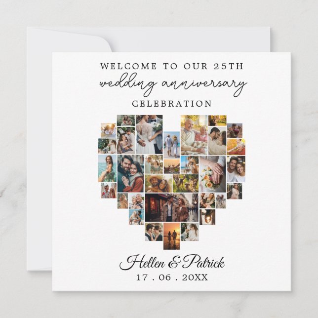 Cartes Pour Fêtes Annuelles Mariage Anniversaire Coeur Photo Collage Moderne (Devant)
