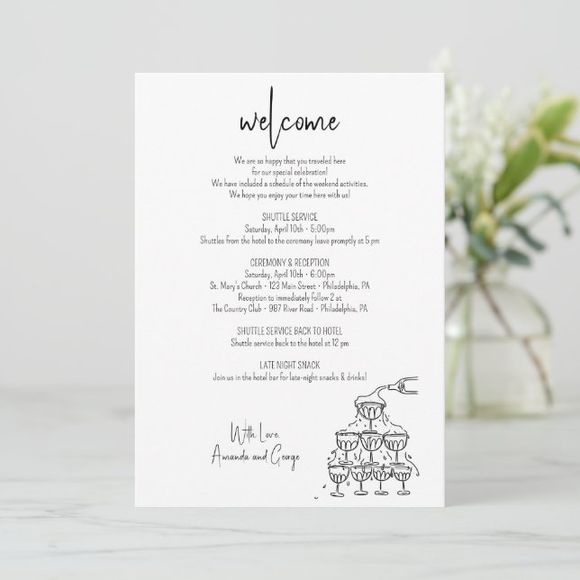 Cartes Pour Fêtes Annuelles Mariage Bienvenue Tour Itinéraire de champagne (Debout devant)