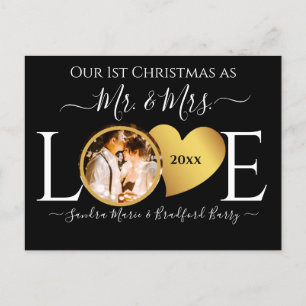 Cartes Pour Fêtes Annuelles Mariage Black Gold Heart Nom de Noël M. Mme Ce