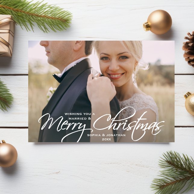 Cartes Pour Fêtes Annuelles Mariage de Noël Photo Couple marié récemment (Créateur téléchargé)