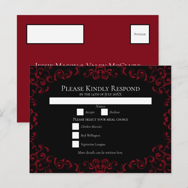 Cartes Pour Fêtes Annuelles Mariage gothique rouge et noir (Devant / Derrière)