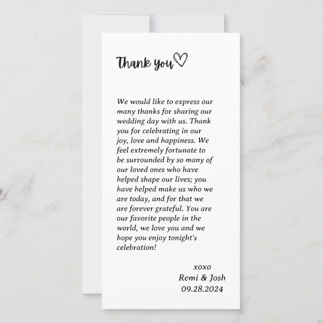 Cartes Pour Fêtes Annuelles MARIAGE HEART Merci Note (Devant)