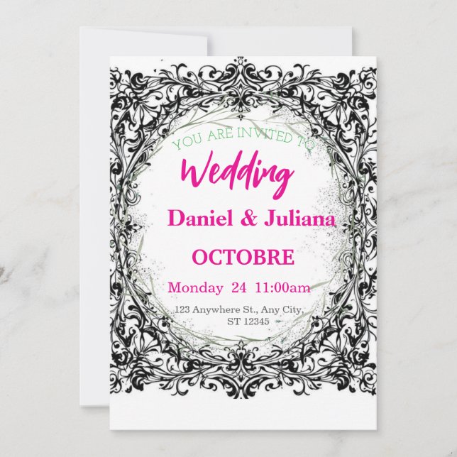 Cartes Pour Fêtes Annuelles mariage, invitation, floral, rose, élégant, romant (Devant)