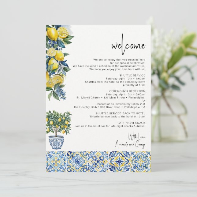 Cartes Pour Fêtes Annuelles Mariage méditerranéen Accueil Itinéraire Sac (Debout devant)